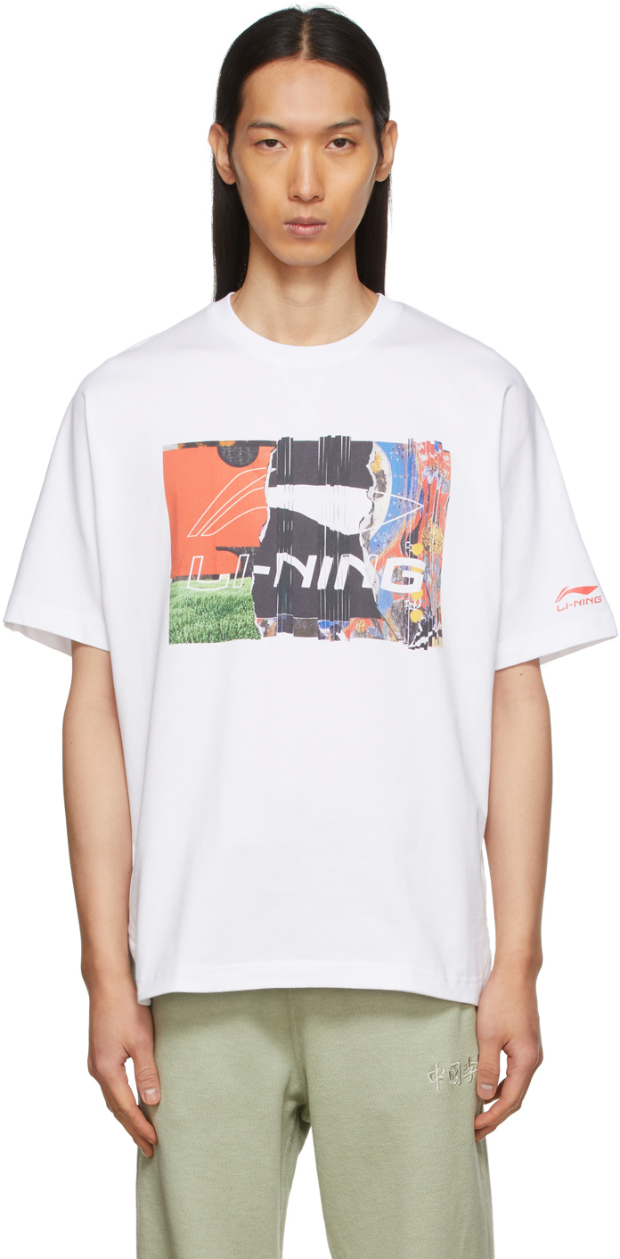 Li-Ning: White Graphic T-Shirt | SSENSE Canada