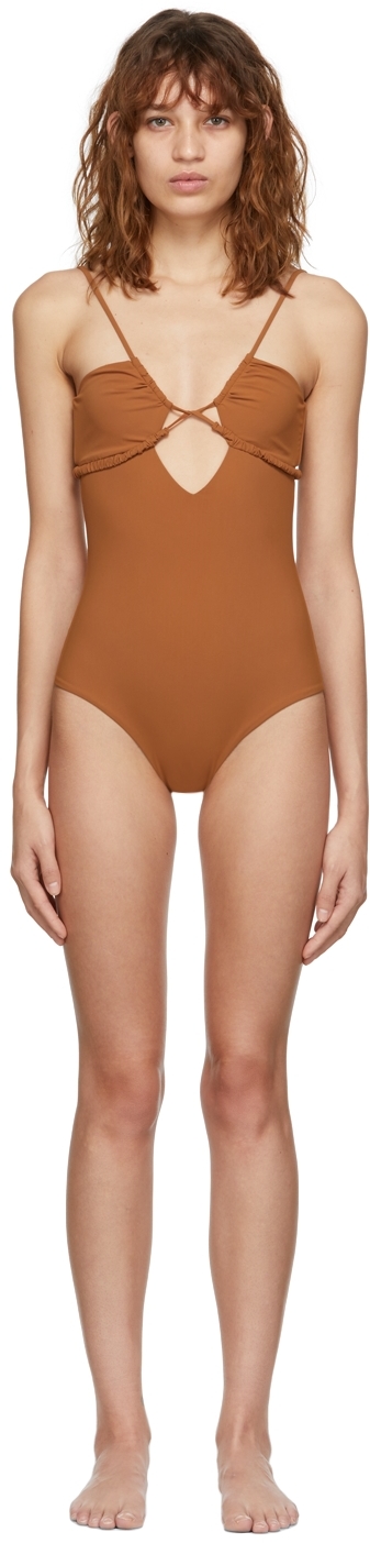 Nensi Dojaka SSENSE Exclusive Brown Front Cut-Out One-piece Swimsuit