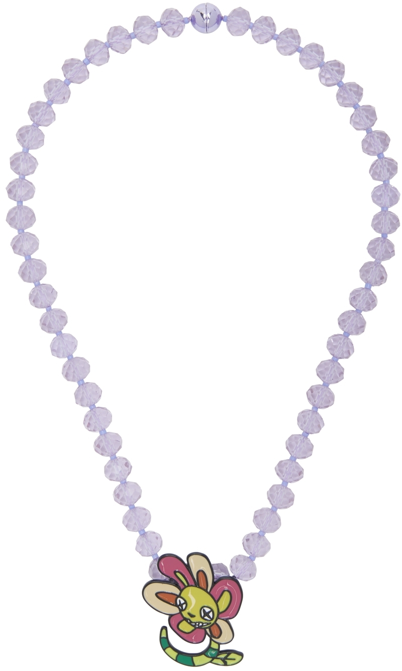 Purple Psych Daisy Beaded Necklace