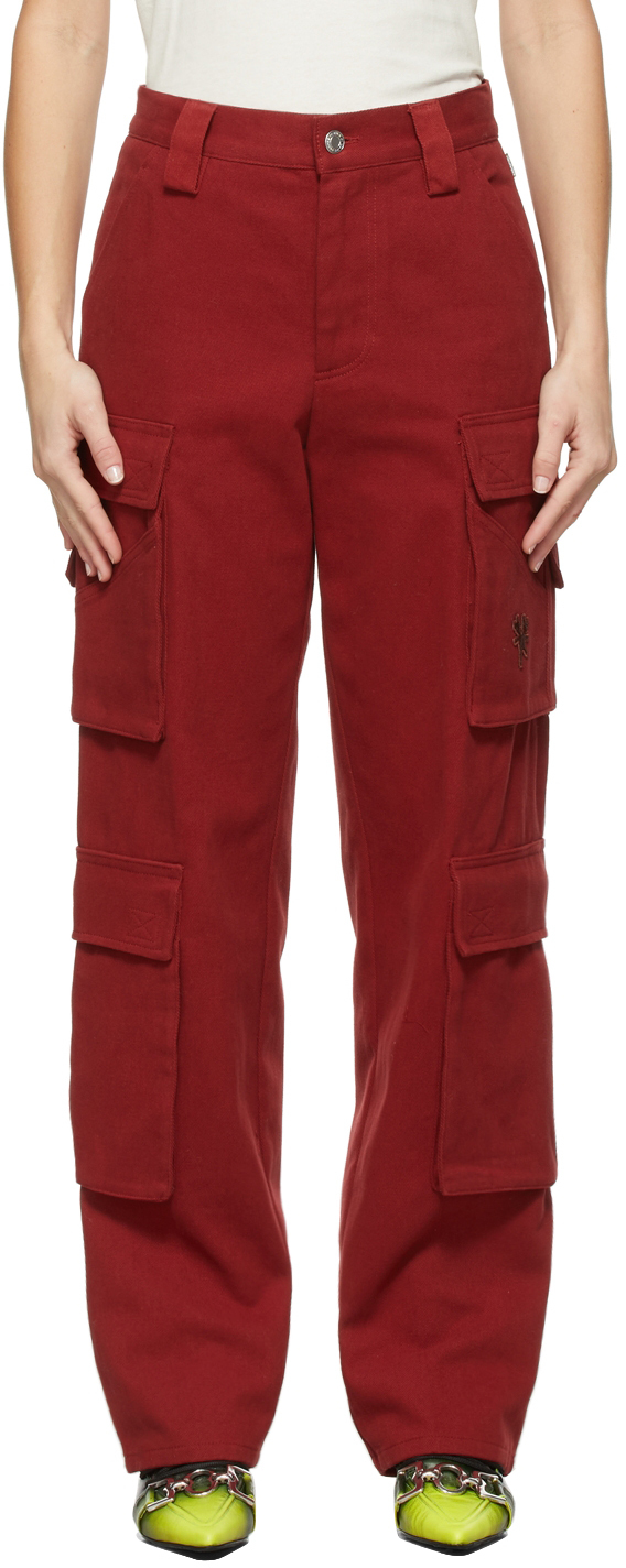 Red Wide-Leg Cargo Pants