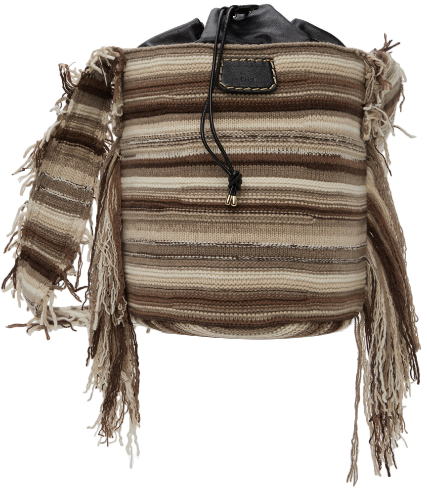 Chloé Beige & Brown Knit Jorge Bucket Bag