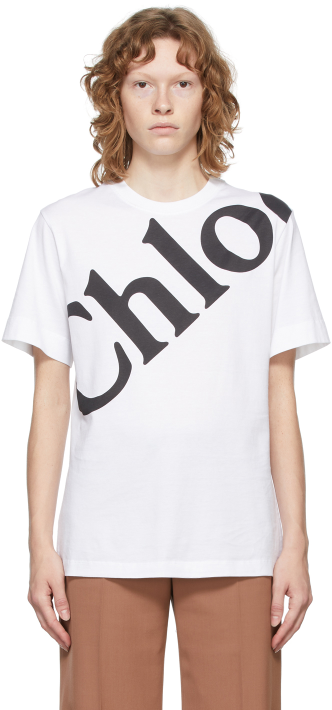 Chloé: White Printed Logo T-Shirt | SSENSE