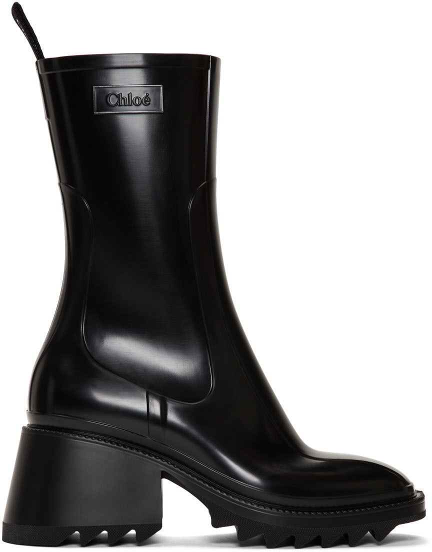 Chloé: Black PVC Betty Rain Boots | SSENSE Canada