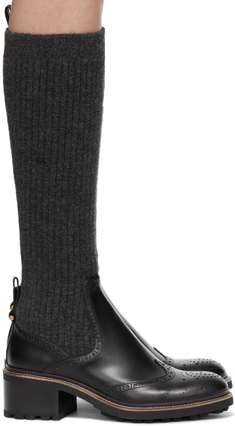 Chloé Black & Grey Franne Sock Boots