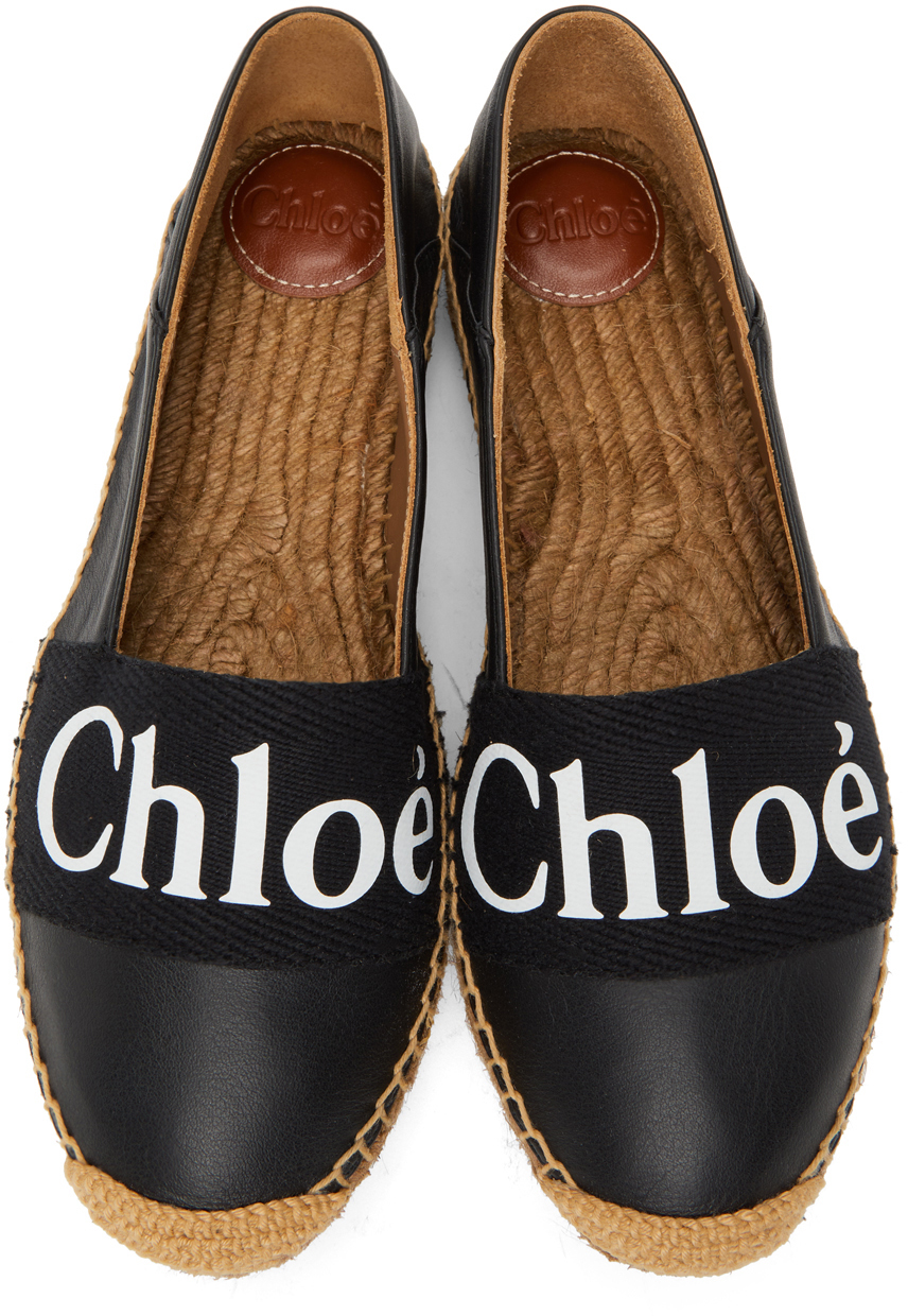 Chloe Black Leather and Logo Canvas Woody Espadrille Flats Size 39