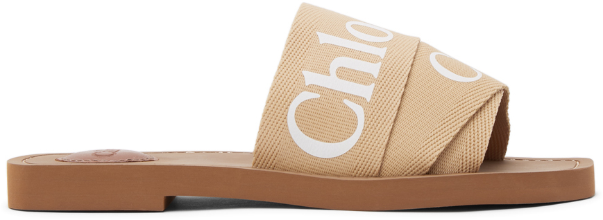 Chloé Woody Flat Logo Ribbon Slide Sandals In Brown | ModeSens