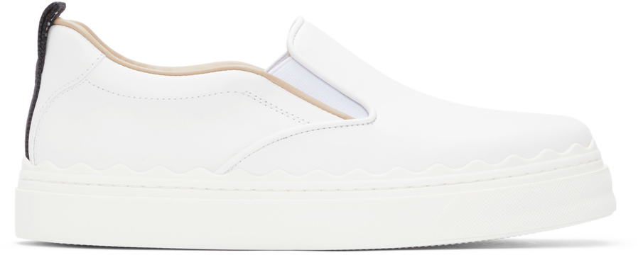 white leather slip ons