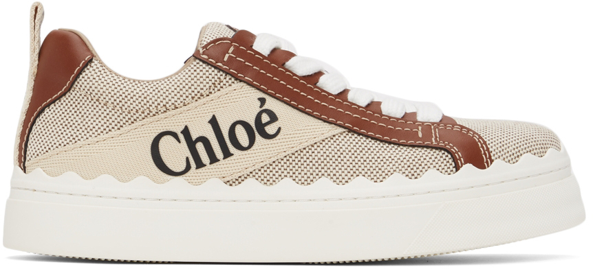 Chloé Beige & Burgundy Woody Sneakers
