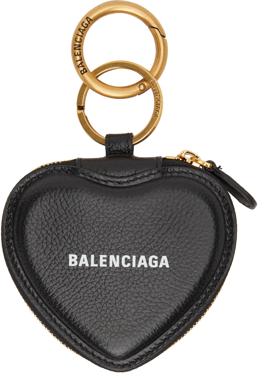 Balenciaga: Black Cash Heart Mirror Keychain | SSENSE Canada