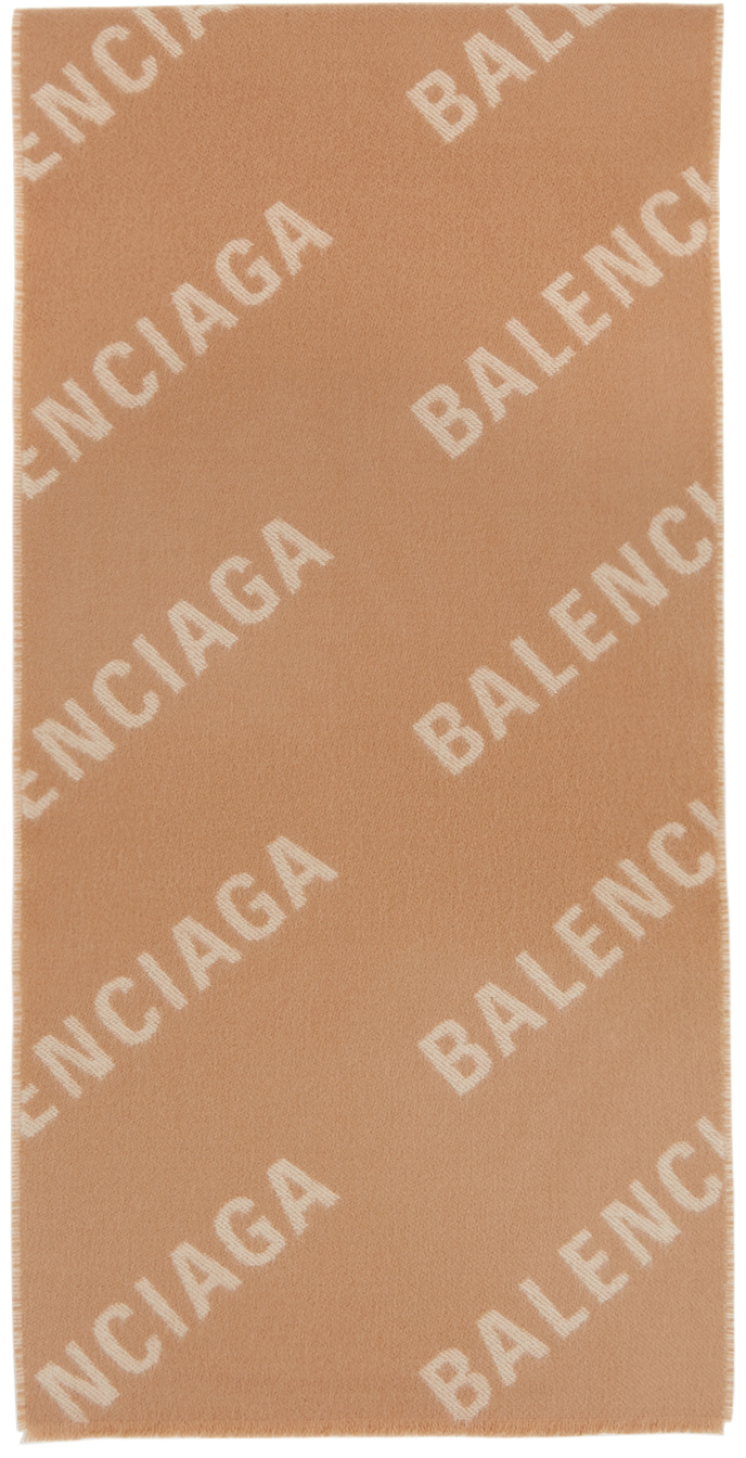 Balenciaga: Beige & White Allover Logo Scarf | SSENSE