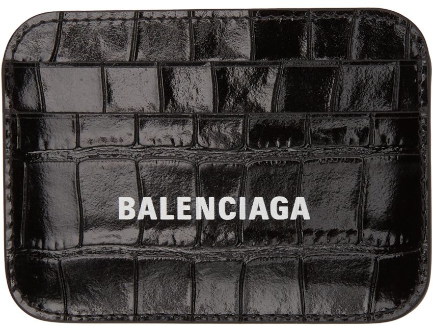 Balenciaga Black Croc Cash Card Holder