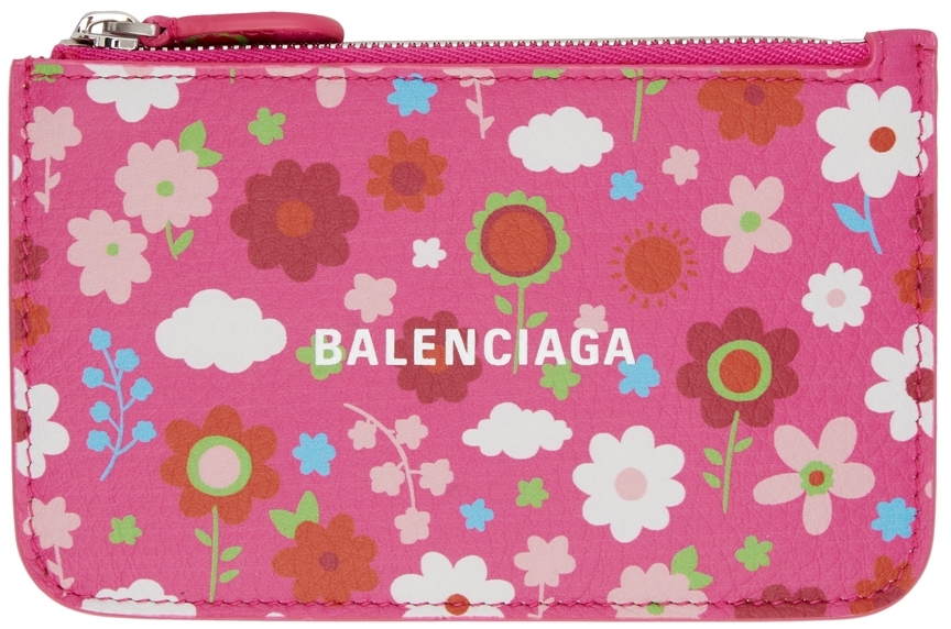 Balenciaga Pink Floral Cash Zip Card Holder