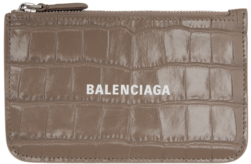 Balenciaga Taupe Croc Long Essential Card Holder