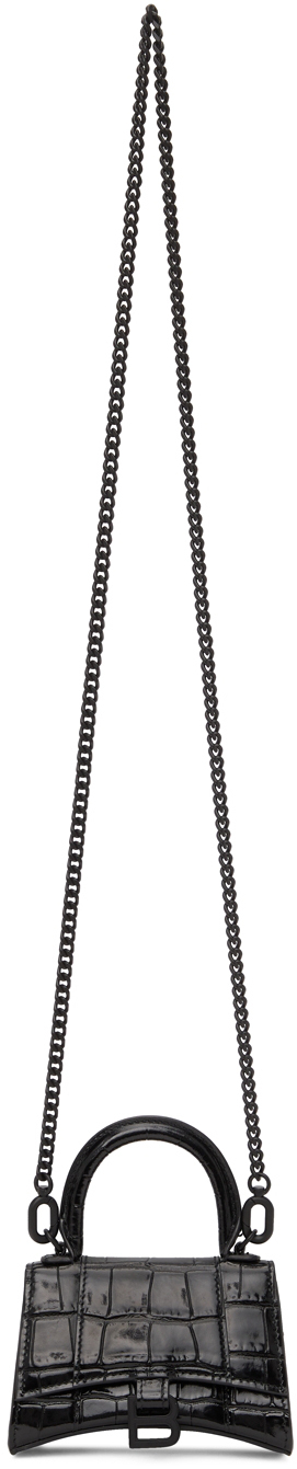 Balenciaga Black Croc Mini Hourglass With Chain Bag