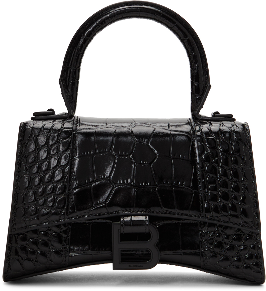 Balenciaga Black Croc XS Hourglass Bag