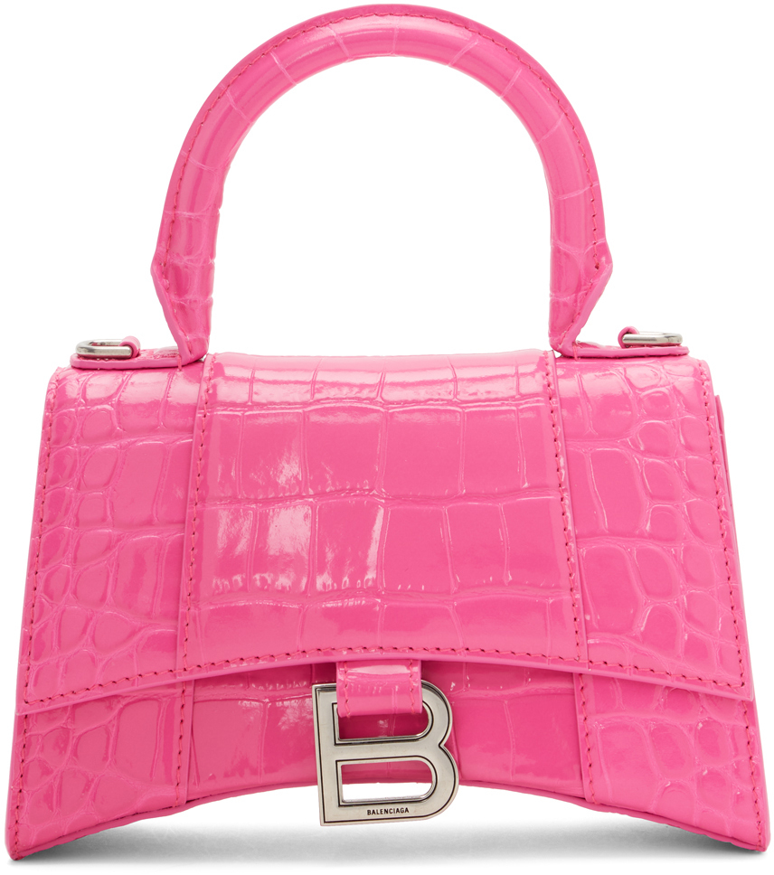 Hourglass XS CrocEffect Leather Tote  Pink by Balenciaga  SLOANE ST  PERTH WA