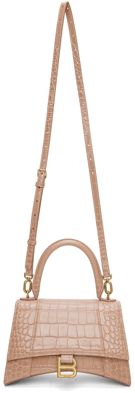 Balenciaga Pink Croc XS Hourglass Top Handle Bag