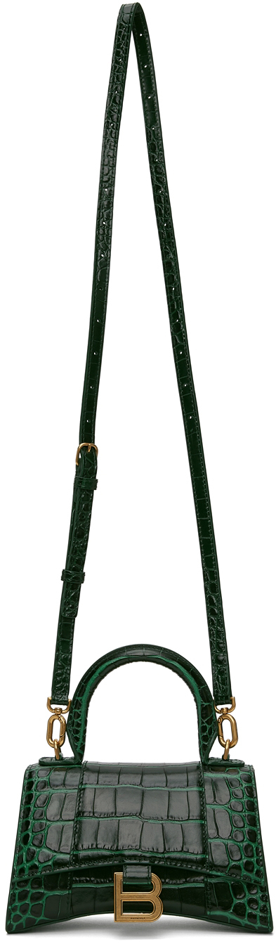 Balenciaga: Green Croc XS Hourglass Bag | SSENSE