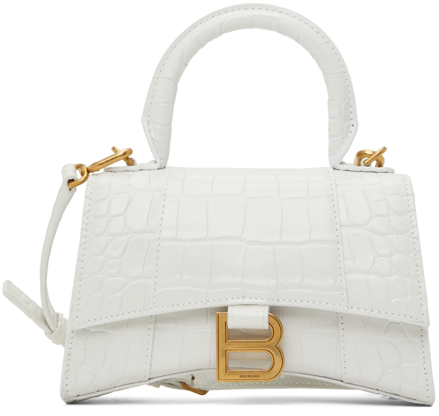 Balenciaga White Grained Calfskin Small Hourglass Top Handle Bag  modaselle