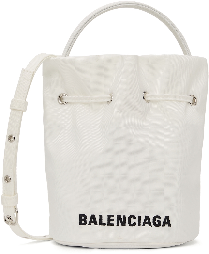 Balenciaga White XS Wheel Drawstring Bucket Bag