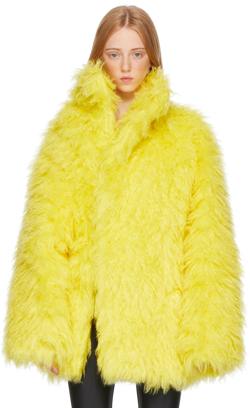 Yellow Faux-Fur Off-Shoulder Coat