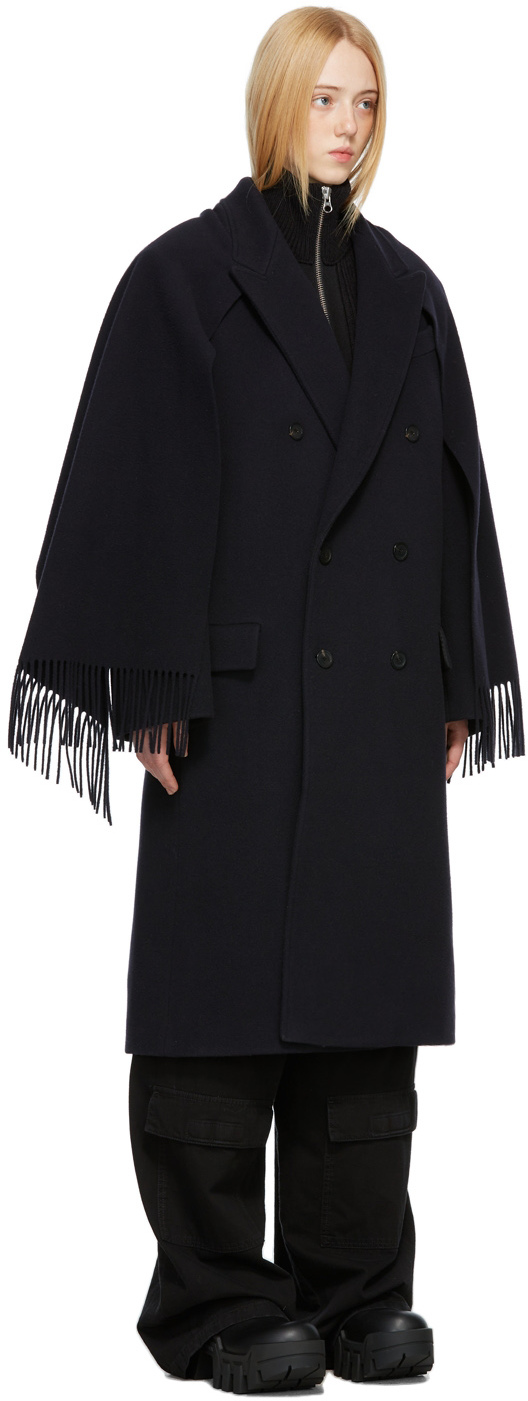 Balenciaga Navy Virgin Wool Headscarf Coat Smart Closet
