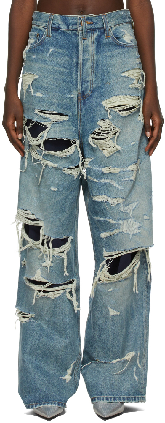 Balenciaga: Blue Slashed Loose Jeans | SSENSE UK