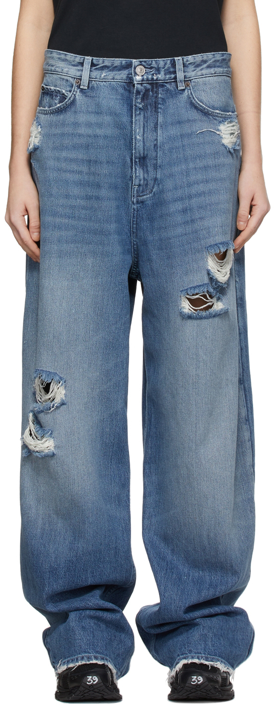 Balenciaga Blue Large Baggy Ripped Jeans In 04 Light Blue Modesens