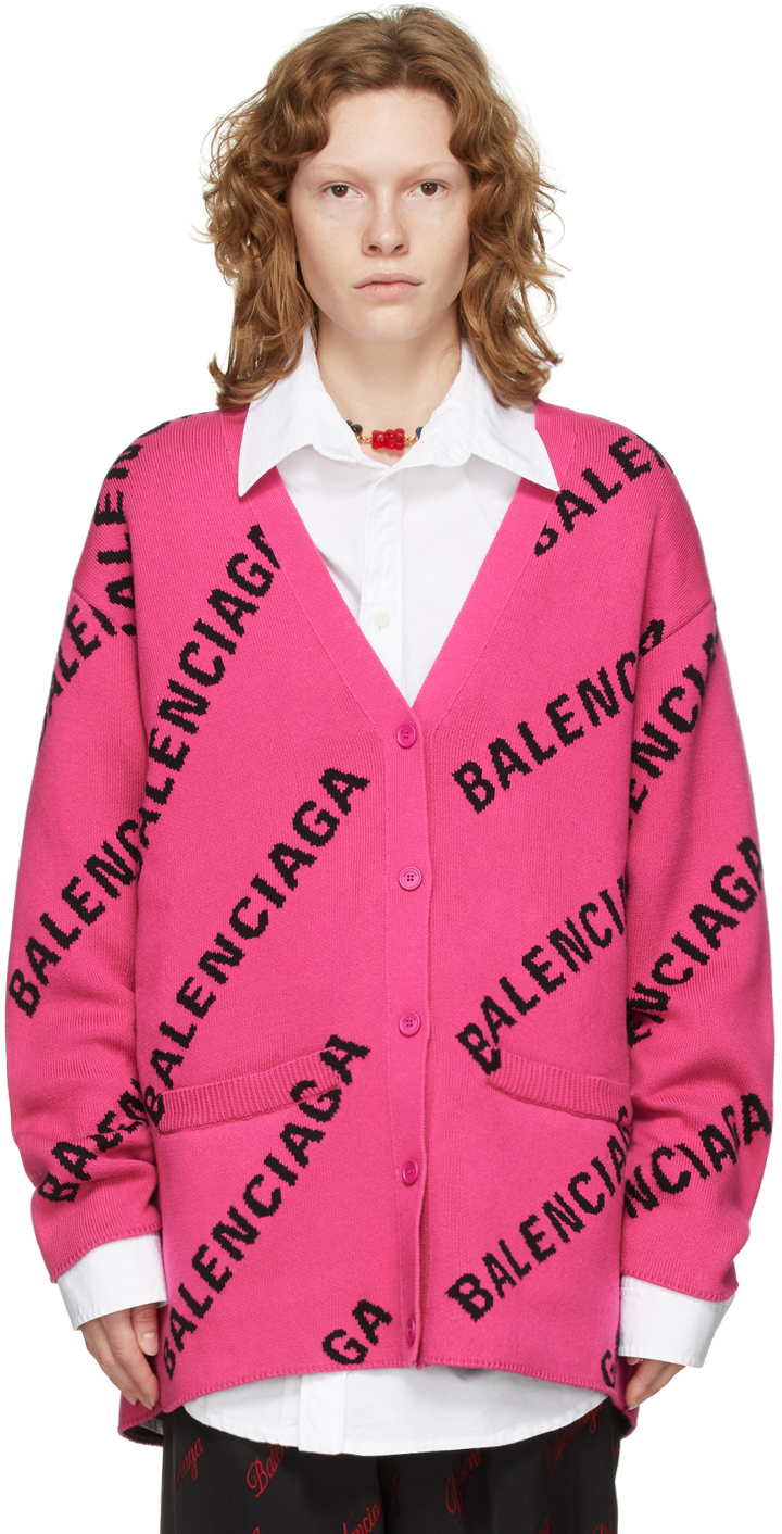 Balenciaga Pink Allover Logo Cardigan