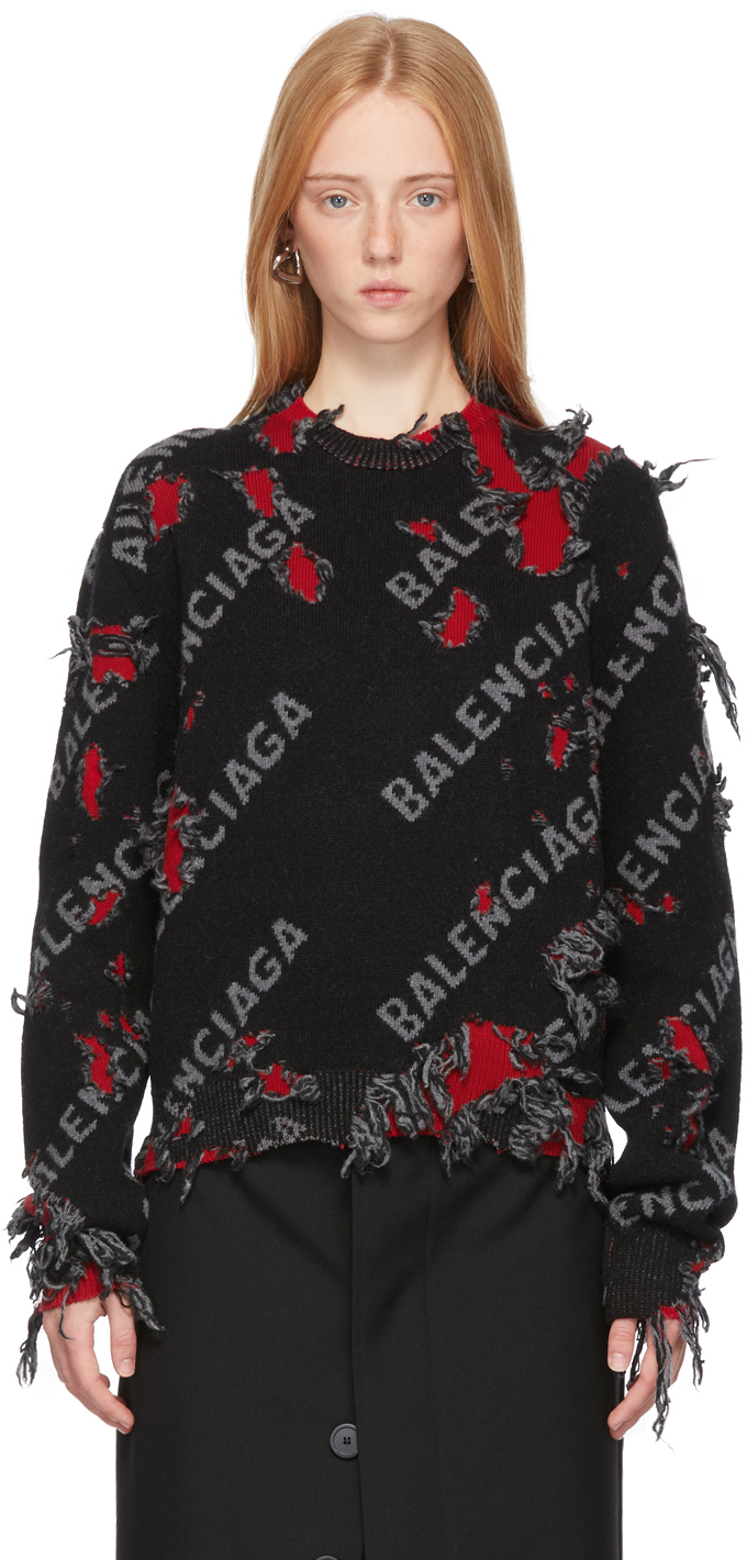 Balenciaga Black & Red Small Destroyed Sweater