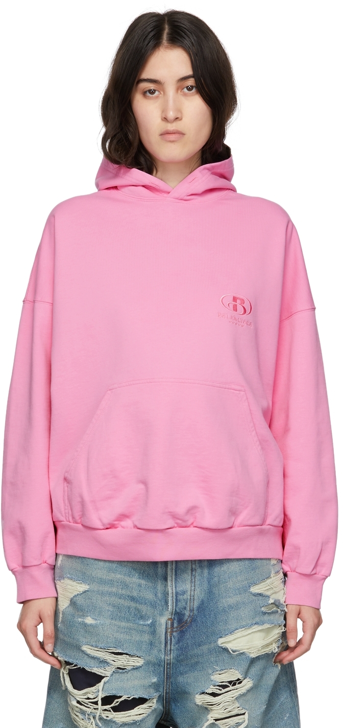 Balenciaga: Pink Logo Hoodie | SSENSE Canada