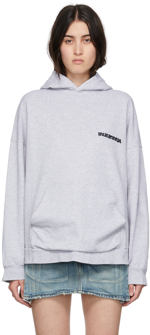 Balenciaga: Grey Logo Hoodie | SSENSE Canada