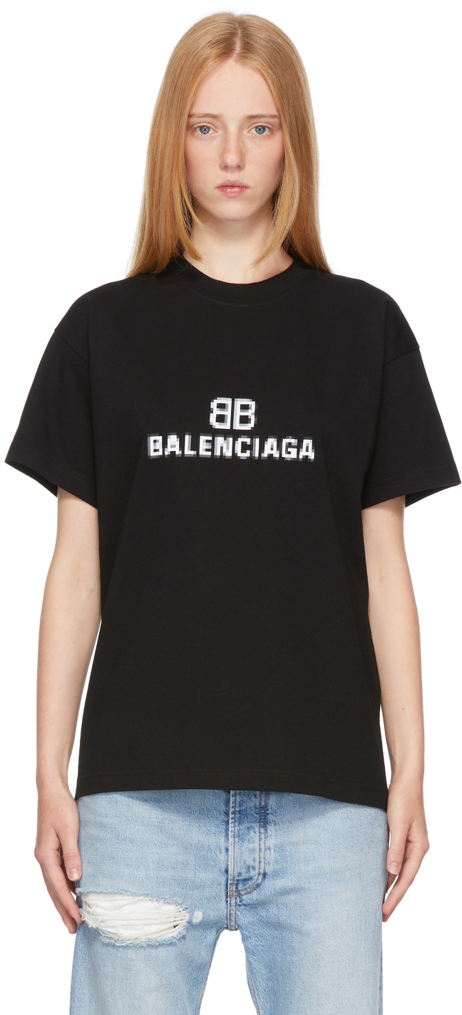 Balenciaga Black Medium Fit BB Pixel T-Shirt
