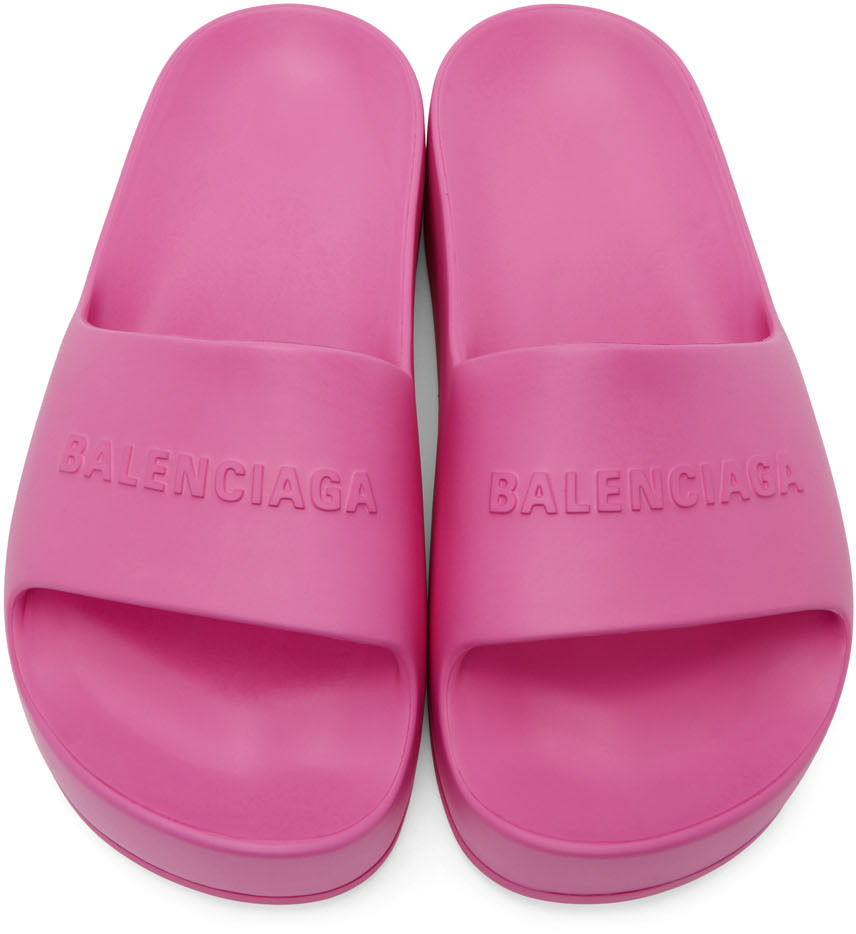 pink balenciaga platform slides