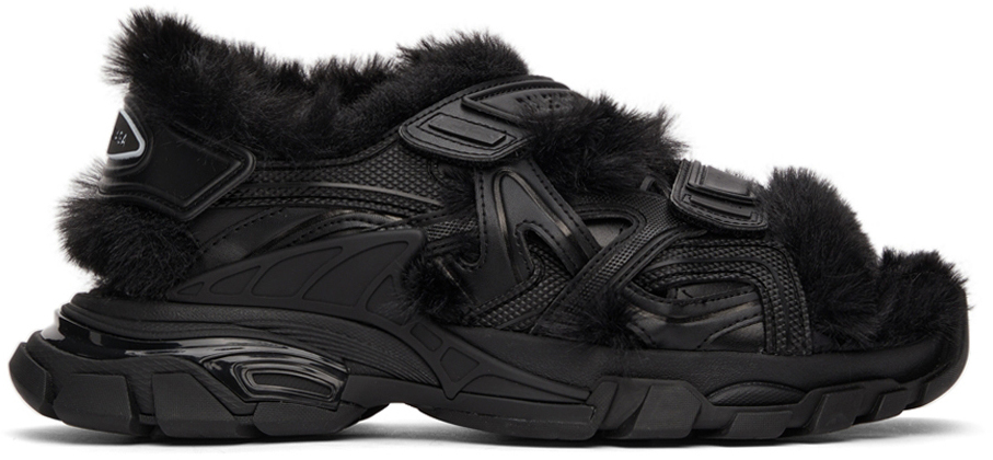 Balenciaga Black Faux-Fur Track Sandals