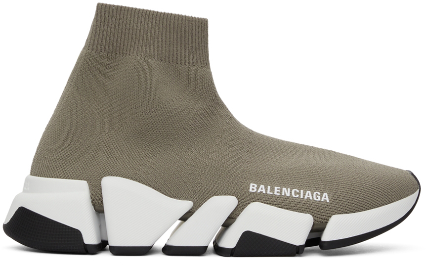 Balenciaga Taupe & White Speed 2.0 Sneakers - 617196-W2DB2
