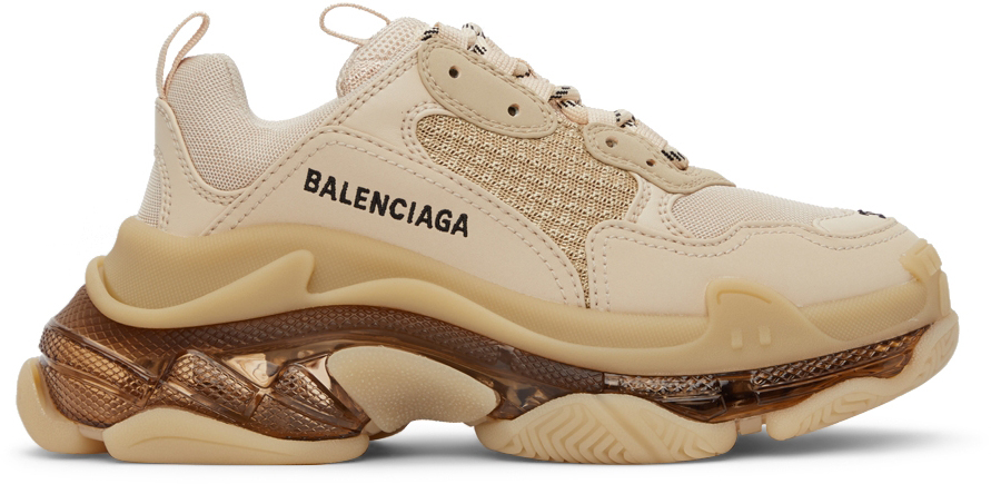 Balenciaga Beige Clear Sole Triple S Sneakers