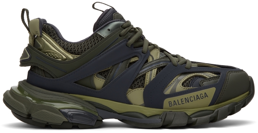 Balenciaga: Khaki \u0026 Blue Track Sneakers | SSENSE