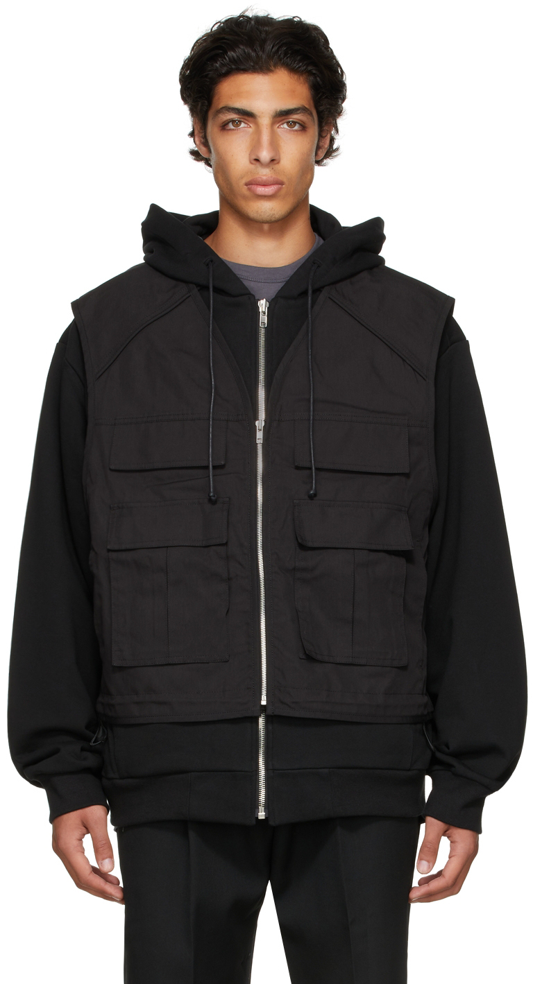 Juun.J Black Layered Vest Hoodie