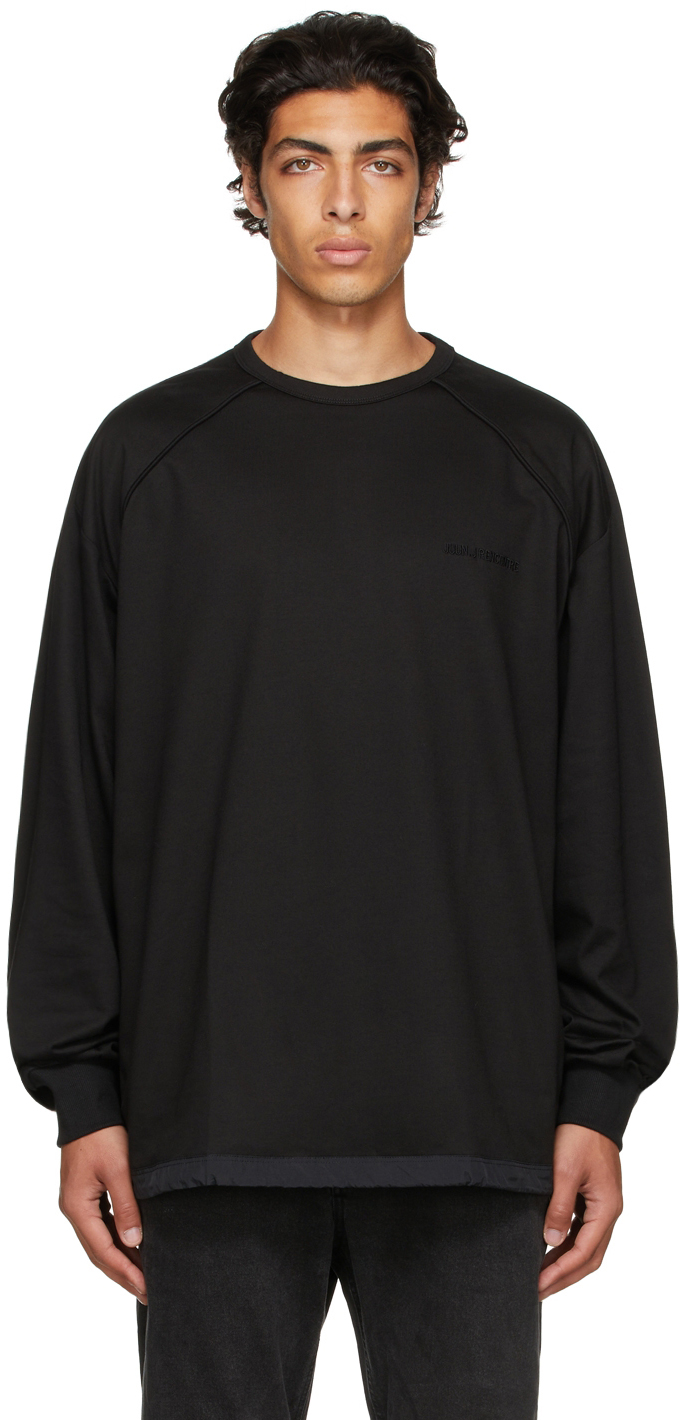 Juun.J: Black Solid String Long Sleeve T-Shirt | SSENSE Canada