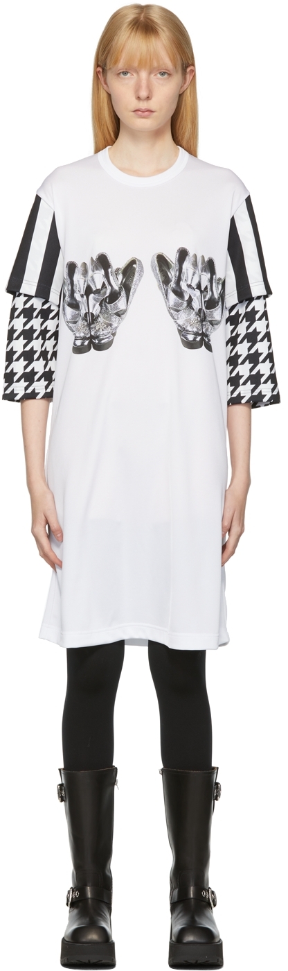 Comme des Garçons Homme Plus White & Black 4-Sleeve Print T-Shirt Dress