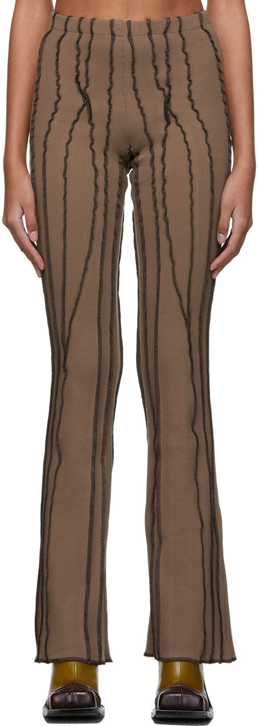 Helenamanzano Taupe 3D Stripe Twist Lounge Pants