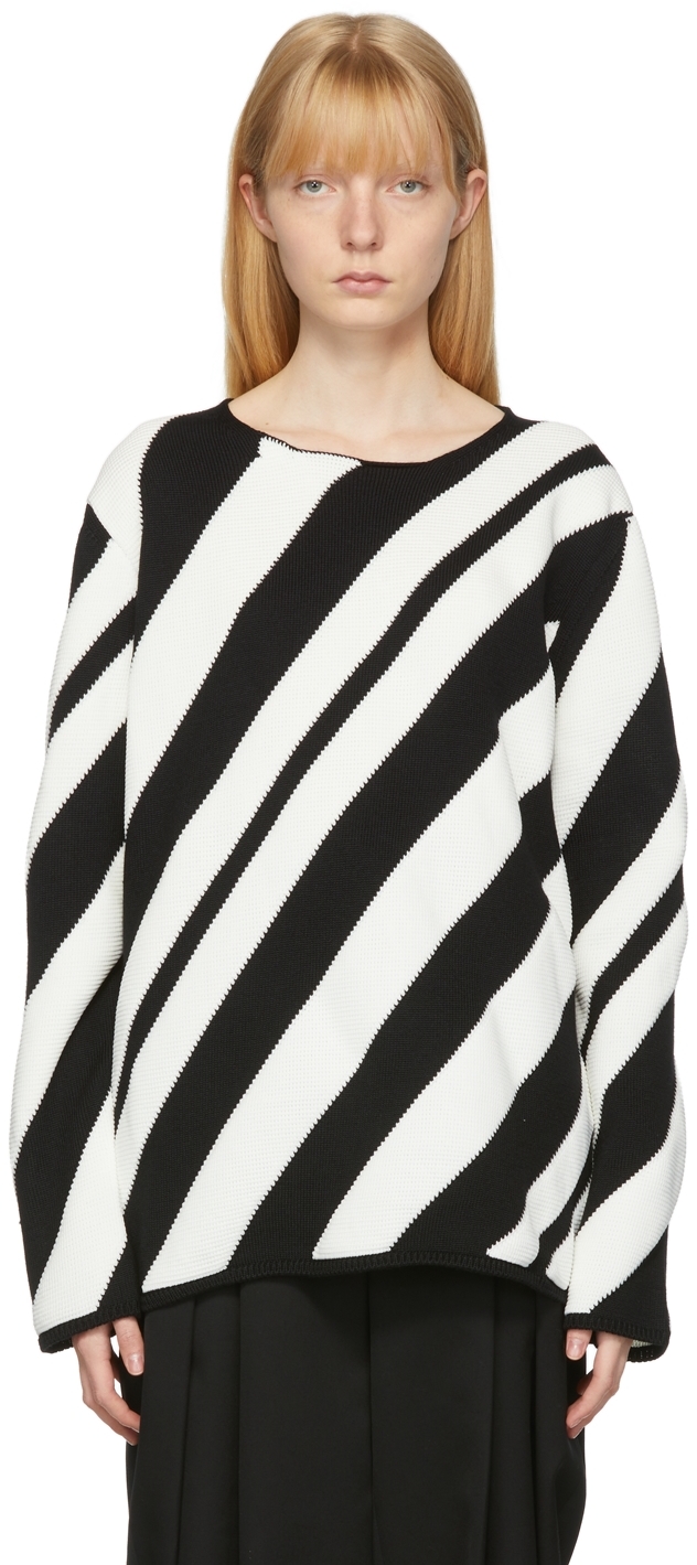 Comme des Garçons Homme Plus Black & White Striped Wool Crewneck Sweater