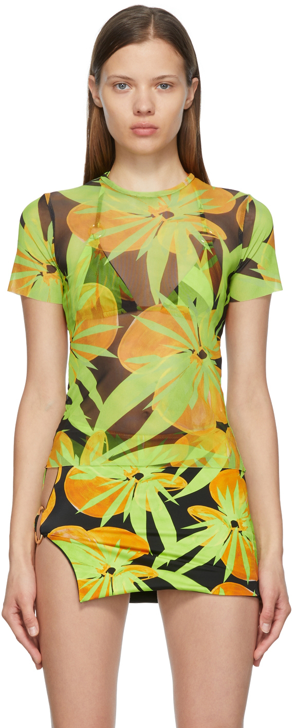 Louisa Ballou SSENSE Exclusive Black & Green Mesh Beach T-Shirt