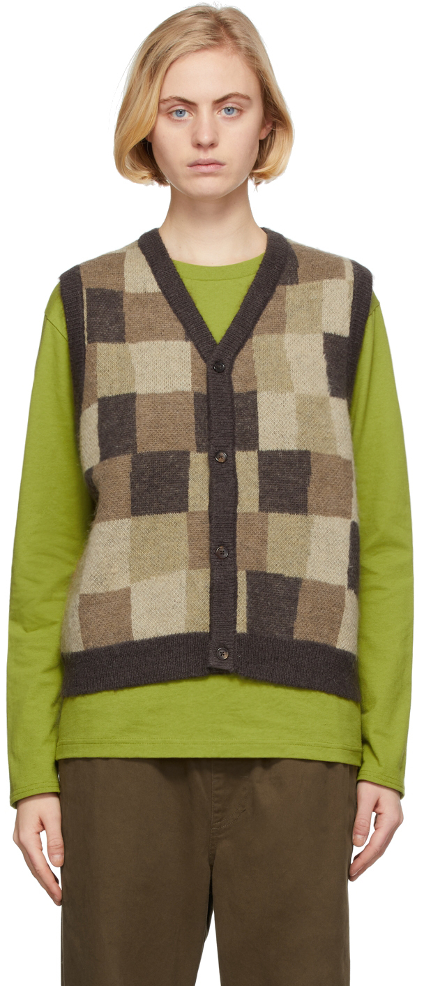 Brown Wobbly Check Sweater Vest