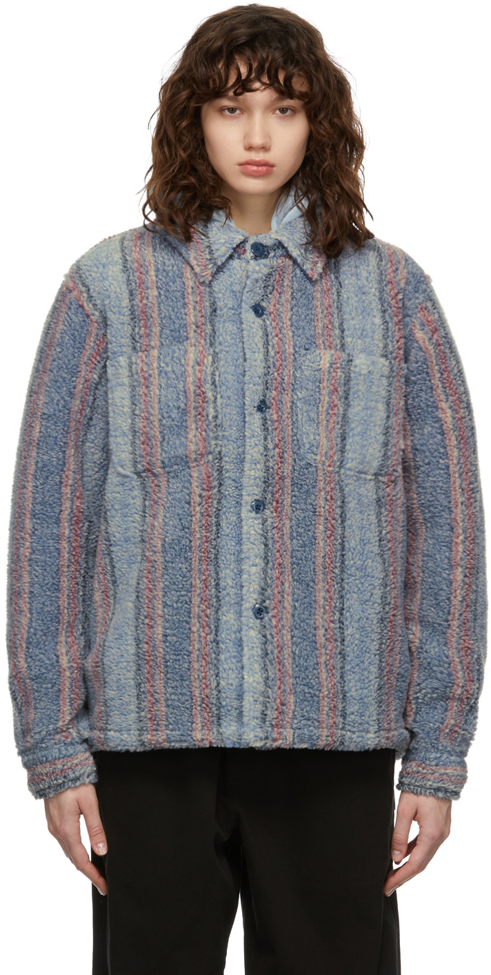 Stüssy Blue Stripe Sherpa Shirt | Smart Closet