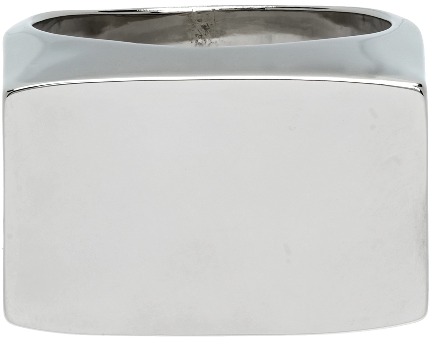 Silver Rectangle Flat Top Ring by Dries Van Noten on Sale