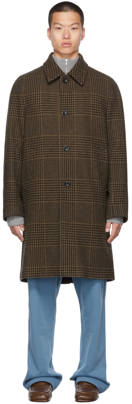 Khaki Wool Check Coat