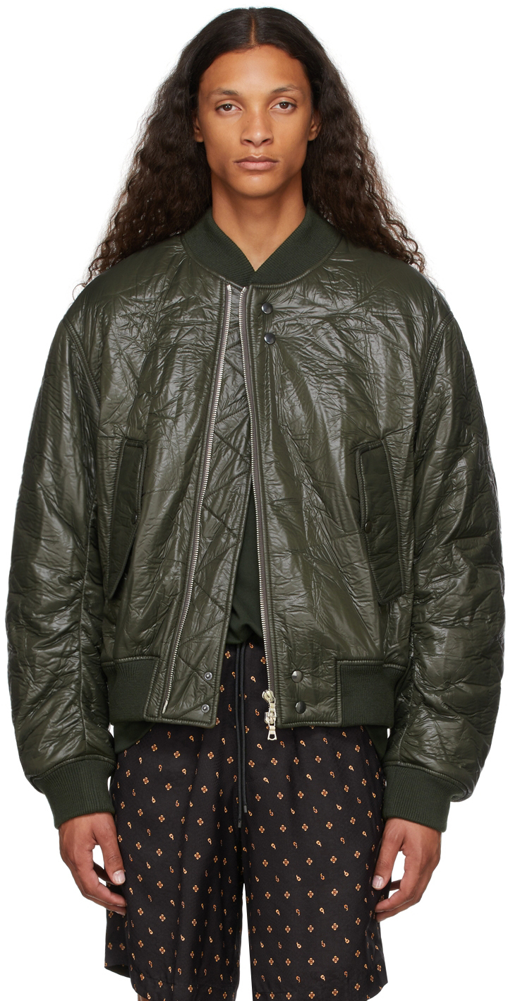 2024 新作】 DRIES VAN NOTEN 21A/W Green Crinkled Bomber Jacket