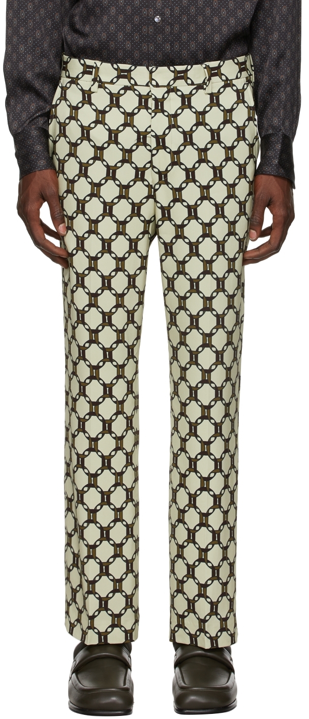 Beige Printed Graphic Trousers by Dries 